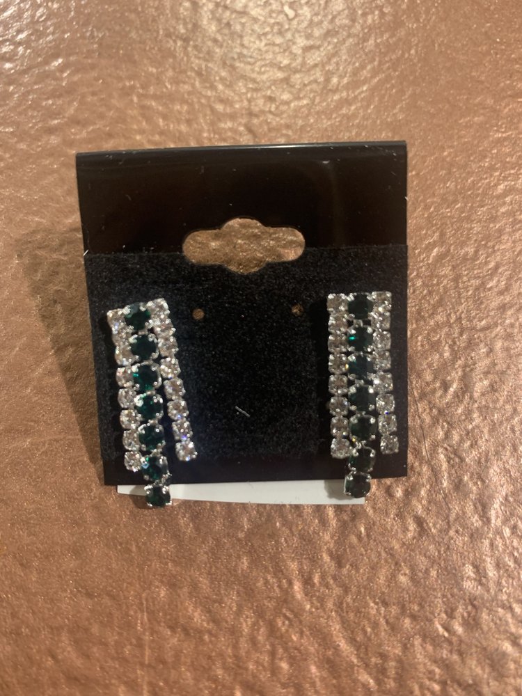 Silver with Emerald Rhinestone Valentina Earrings