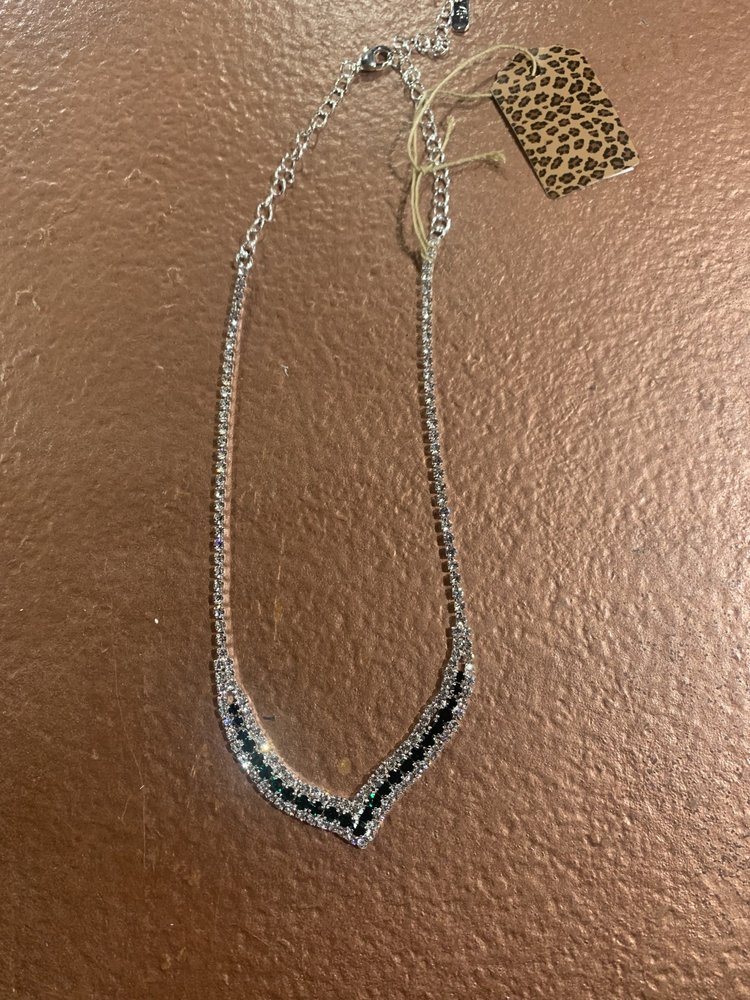 Silver with Emerald Rhinestone Valentina Necklace