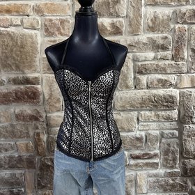Lydia Silver Animal Print w/Lace Metallic Trim Corset