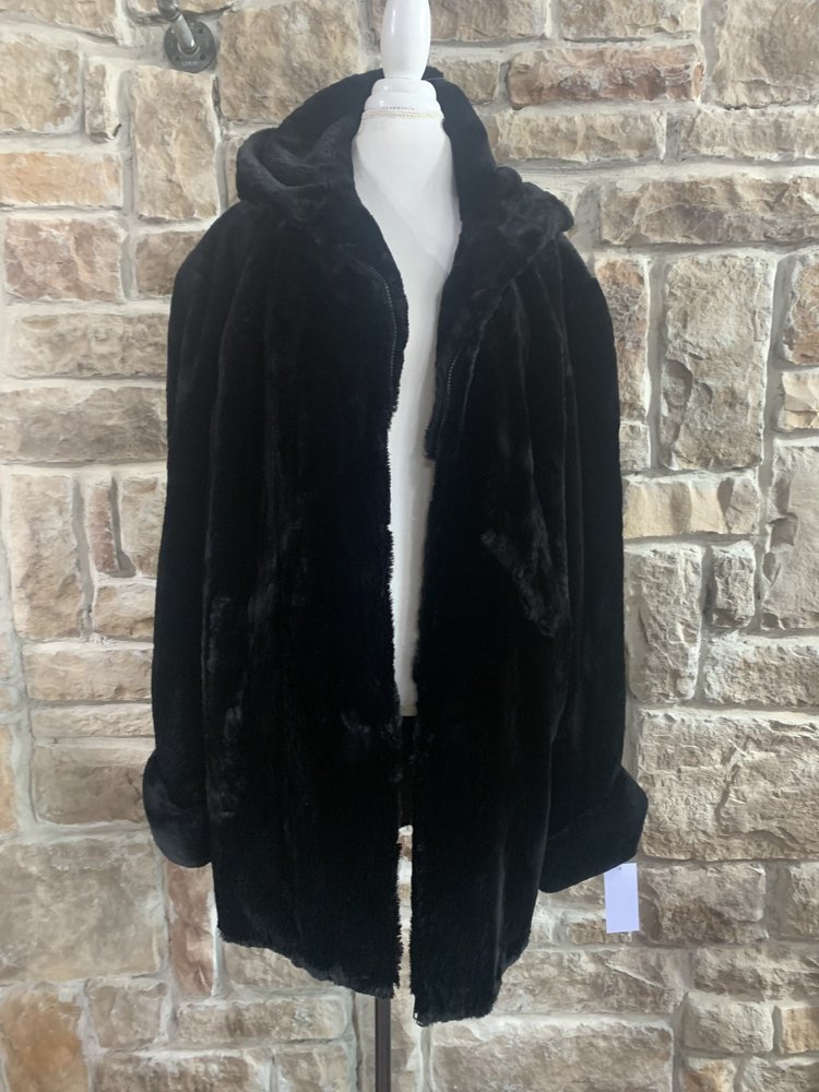 Black Sheared Beaver Parka, Size XL