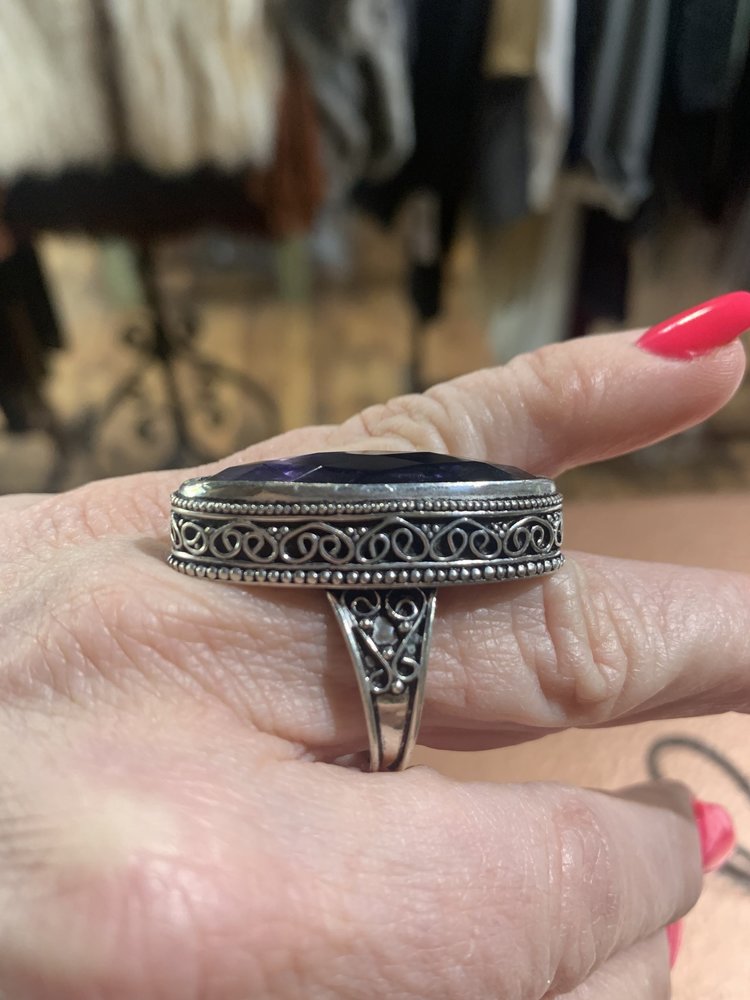 Silver Ring with Large Purple Stone