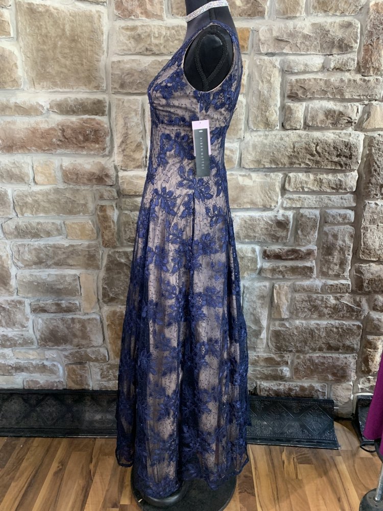 Aidan Mattox Navy Blue Lace Overlay Gown, Size 0