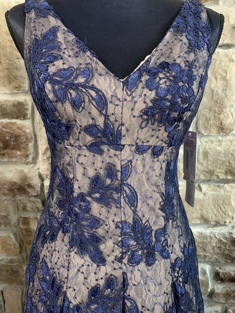 Aidan Mattox Navy Blue Lace Overlay Gown, Size 0