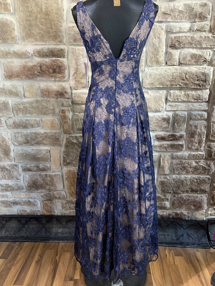 Aidan Mattox Navy Blue Lace Overlay Gown, Size 0
