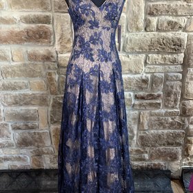 Aidan Mattox Navy Blue Lace Overlay Gown, Size 0