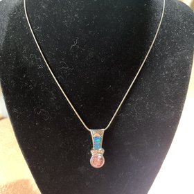 Opal Necklace with Round Pink Stone