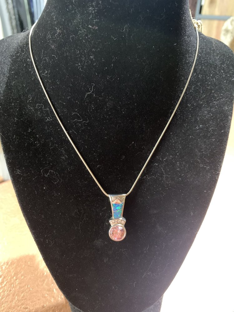 Opal Necklace with Round Pink Stone