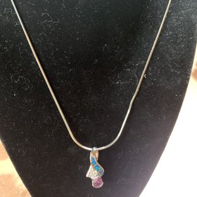 Opal Necklace with Purple Teardrop Stone
