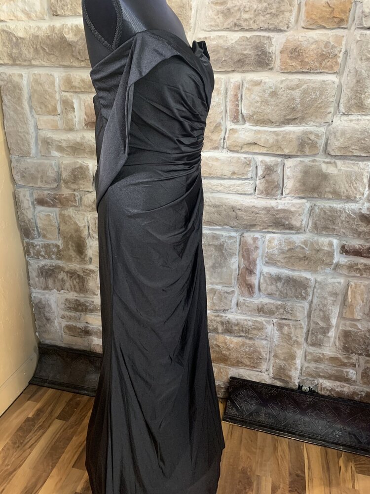 Ladivine Black Ruched Shoulder Wrap Dress, Size 20