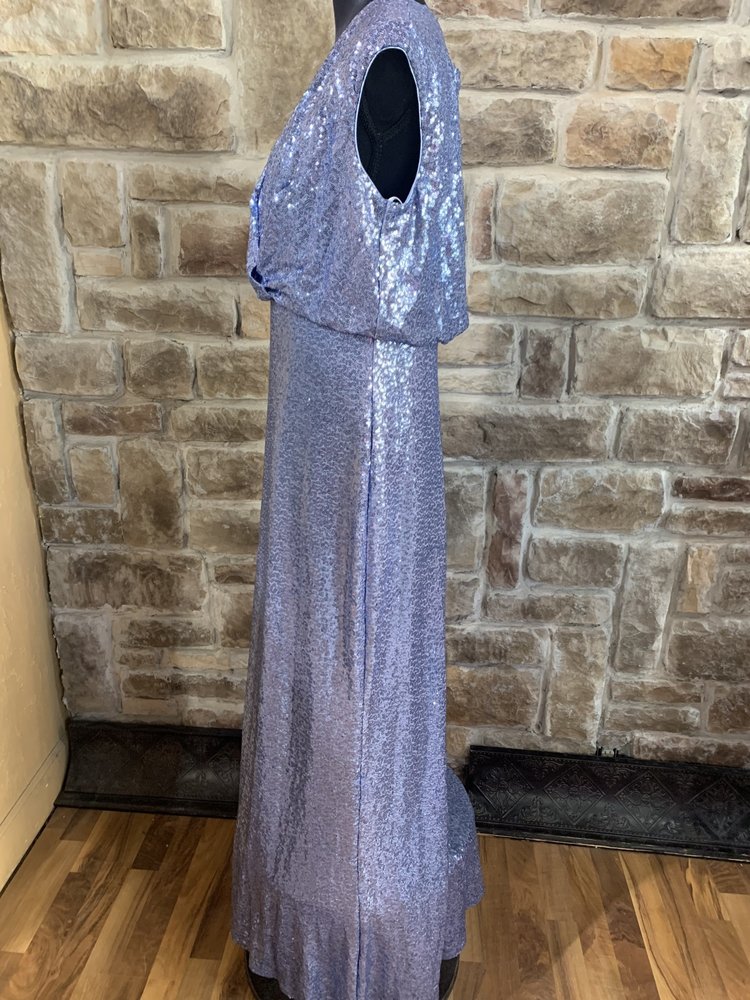 Tadashi Shoji Light Blue Sequin Wrap Front Gown, Size XL