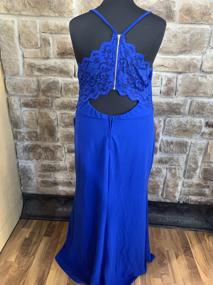 B Darlin Royal Blue Lace Back Zip Gown, Size 24W