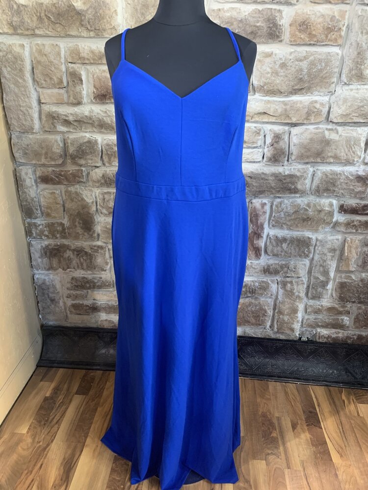 B Darlin Royal Blue Lace Back Zip Gown, Size 24W