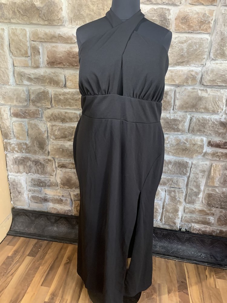 Speechless Black Plunge Halter Gown, Size 20W