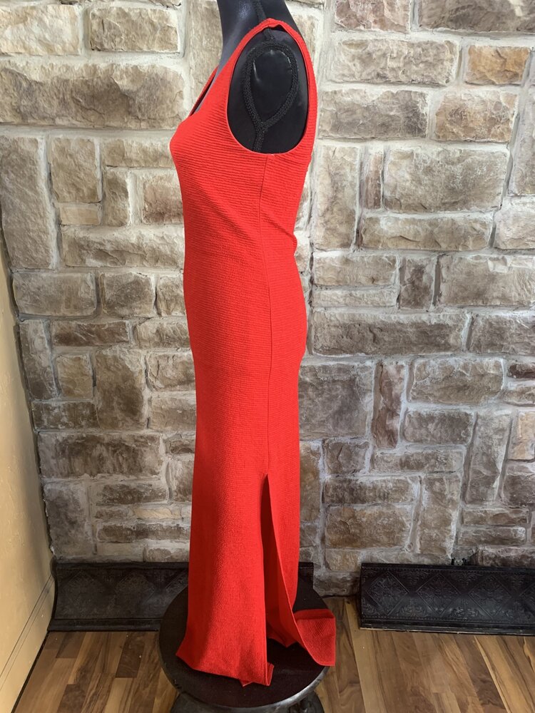 BCBGeneration Red Textured Stretch Knit Long Dress, Size 6