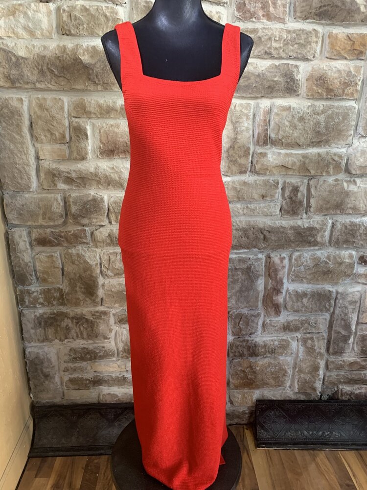 BCBGeneration Red Textured Stretch Knit Long Dress, Size 6
