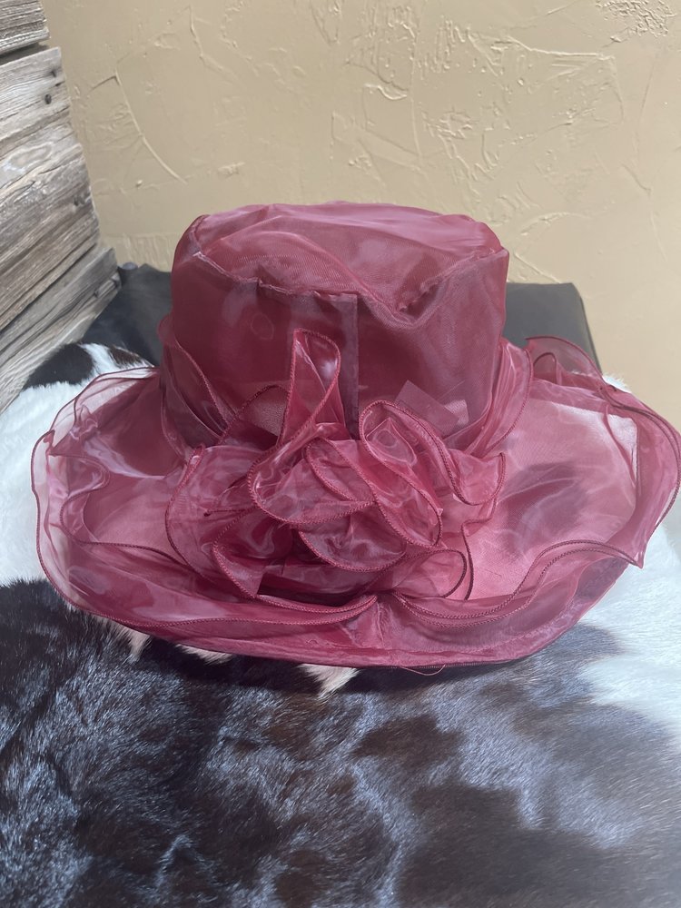 Burgundy Organza Adjustable Derby Hat