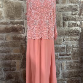 Jkara Coral Pearl Beaded Top Gown, Size 20