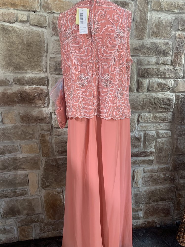 Jkara Coral Pearl Beaded Top Gown, Size 20