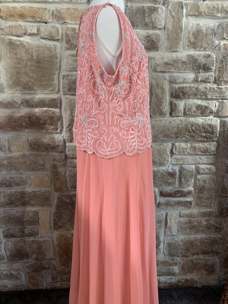 Jkara Coral Pearl Beaded Top Gown, Size 20