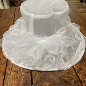 Sophia Collection White Organza Ruffled Derby Hat, O/S