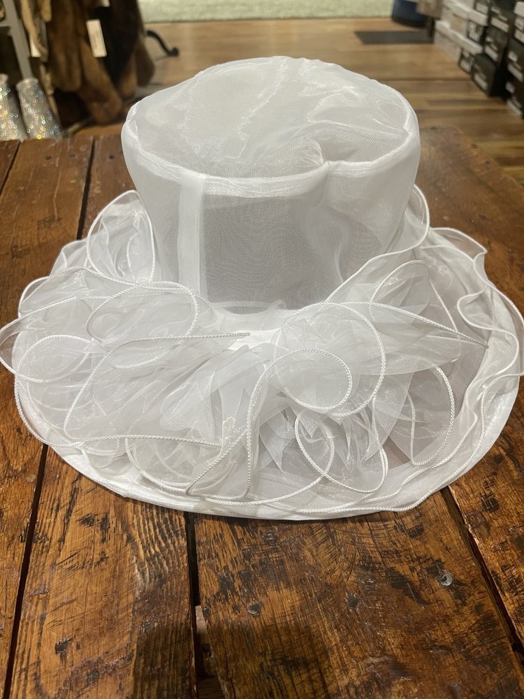 Sophia Collection White Organza Ruffled Derby Hat, O/S