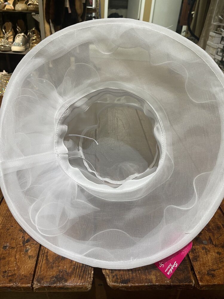 Sophia Collection White Organza Ruffled Derby Hat, O/S