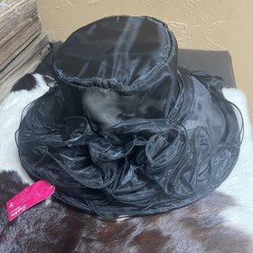 Sophia Collection Black Organza Ruffled Derby Hat, O/S