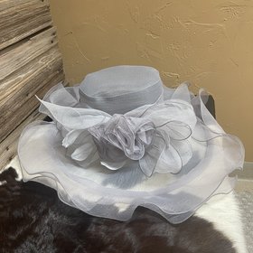 Sophia Collection Silver/Gray Wide Brim Floral Organza Adjustable Hat