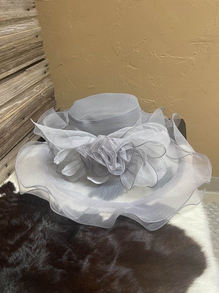 Sophia Collection Silver/Gray Wide Brim Floral Organza Adjustable Hat