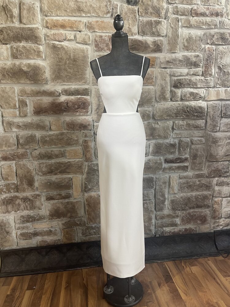 Aqua White Column Gown with Cutout Sides, Size 2
