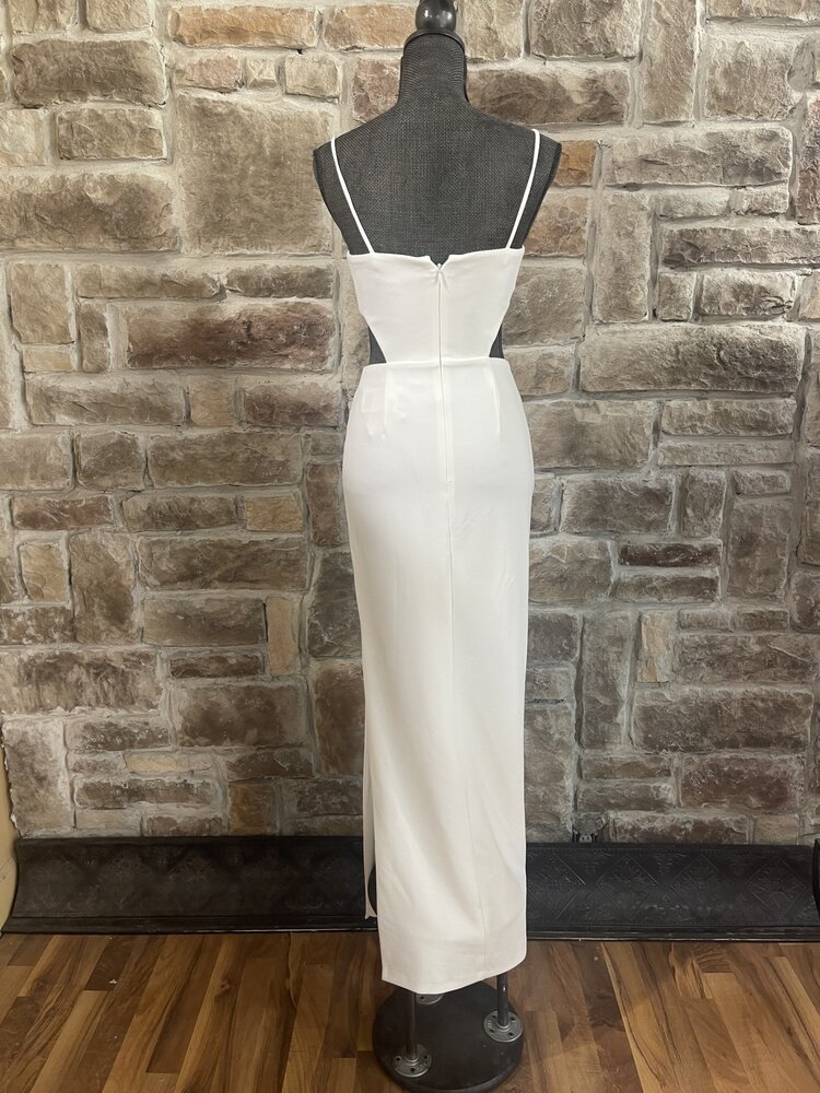 Aqua White Column Gown with Cutout Sides, Size 2