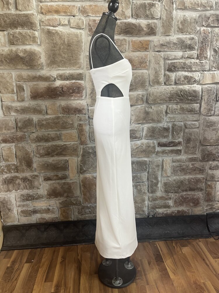 Aqua White Column Gown with Cutout Sides, Size 2