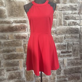BCX Red Halter Scalloped Sheath Dress