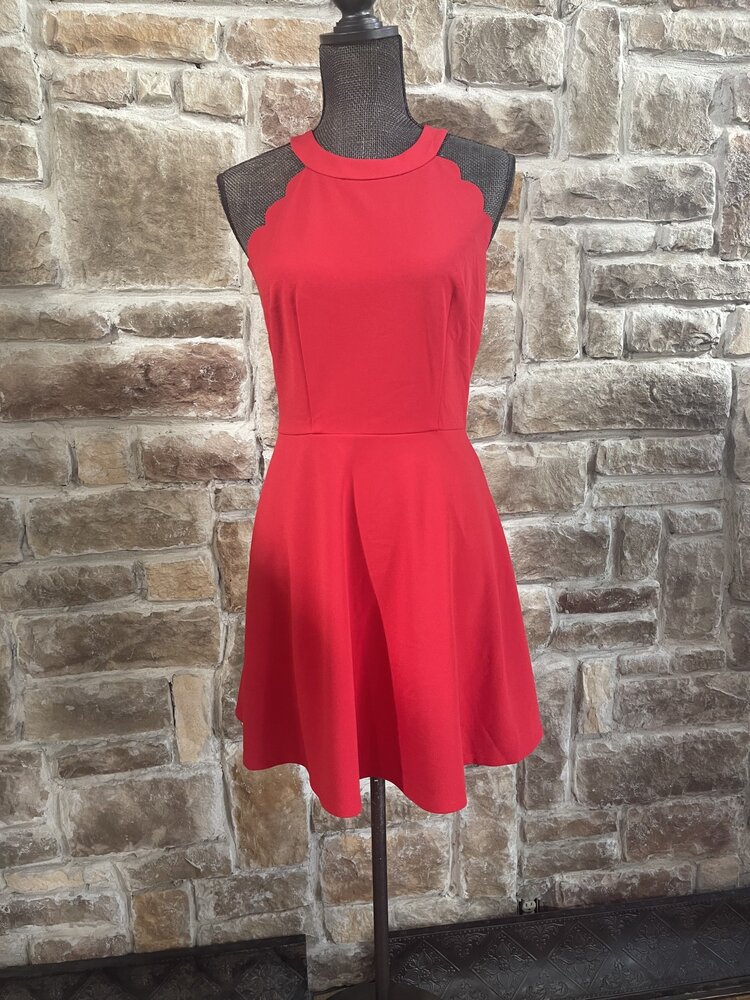 BCX Red Halter Scalloped Sheath Dress