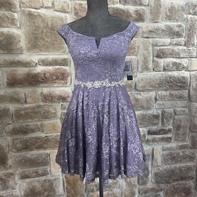 City Studio Purple Lace Flare Skirt with Embellished Belt, Size 9