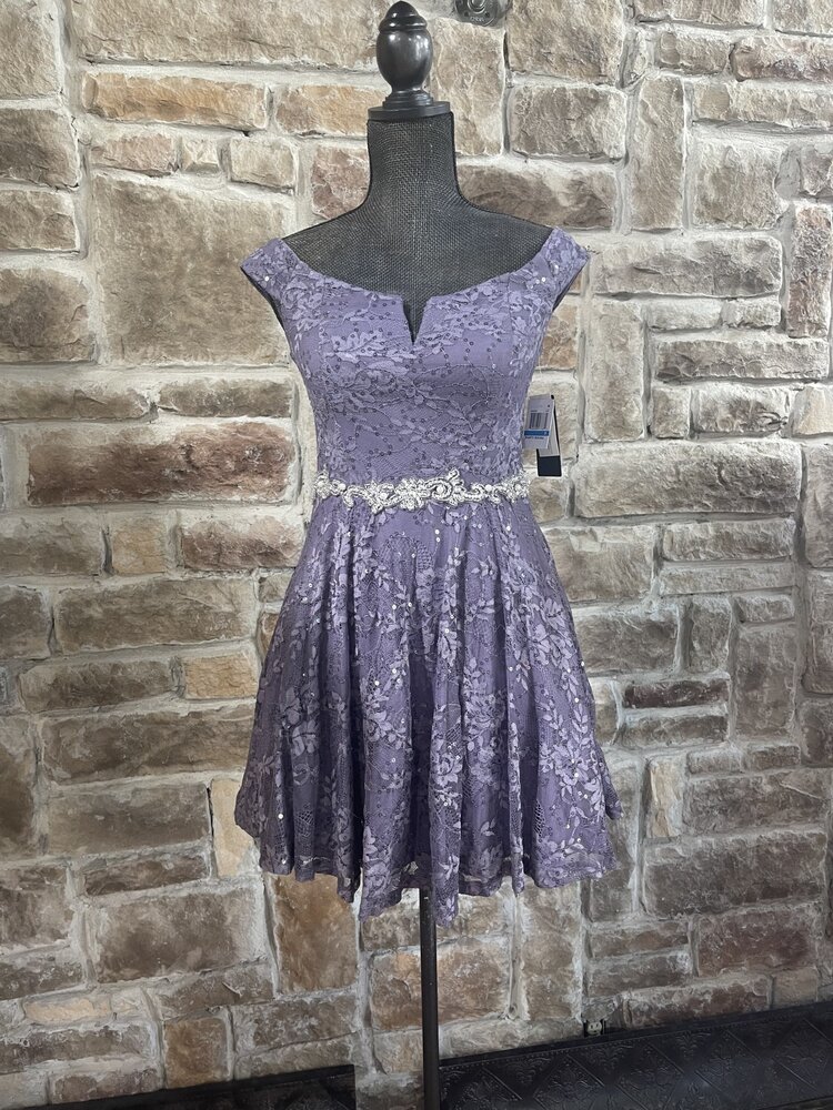 City Studio Purple Lace Flare Skirt with Embellished Belt, Size 9