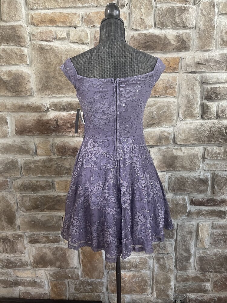 City Studio Purple Lace Flare Skirt with Embellished Belt, Size 9
