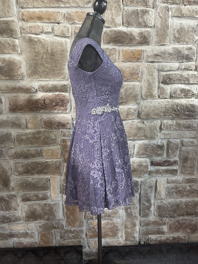 City Studio Purple Lace Flare Skirt with Embellished Belt, Size 9