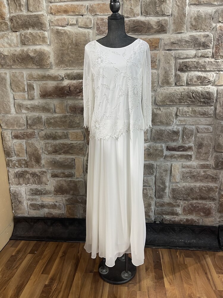 Jkara White Beaded Top Gown, Size 18
