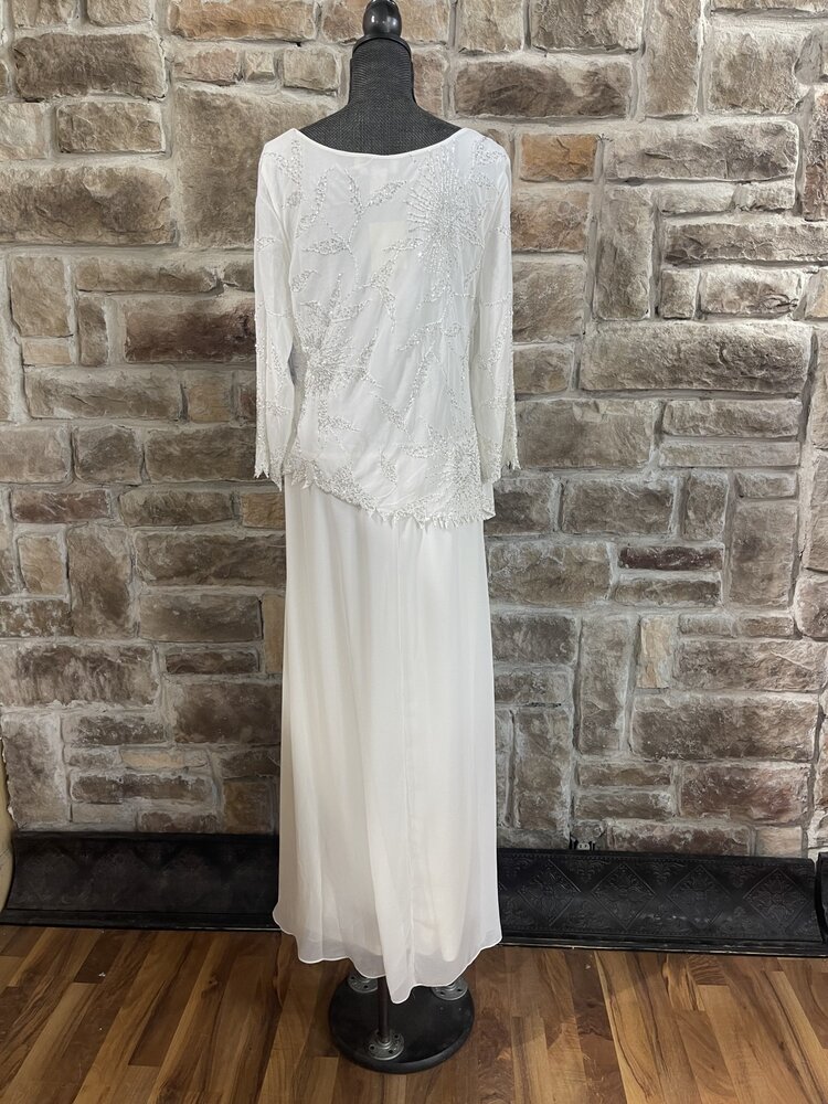 Jkara White Beaded Top Gown, Size 18