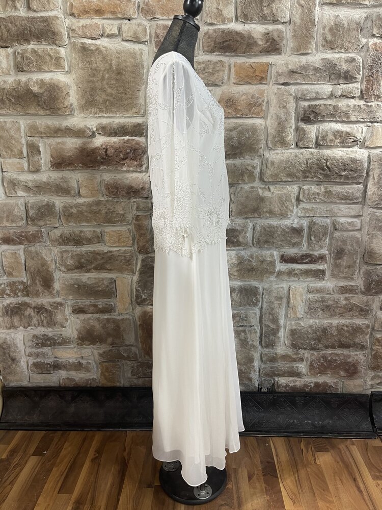 Jkara White Beaded Top Gown, Size 18