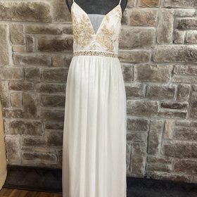 Emerald Sundae White Gown with Gold Applique and Beaded Belt, Size 13