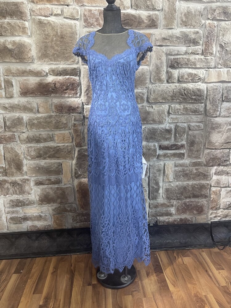 Tadashi Shoji Petal Blue Embroidered Lace Gown, Size 12