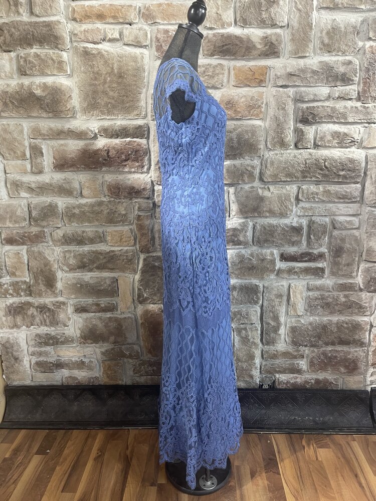 Tadashi Shoji Petal Blue Embroidered Lace Gown, Size 12