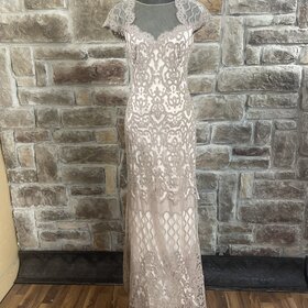 Tadashi Shoji Beige Embroidered Lace Gown, Size 6