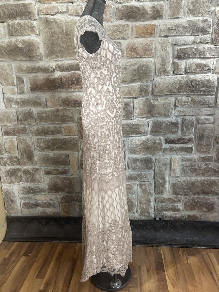 Tadashi Shoji Beige Embroidered Lace Gown, Size 6