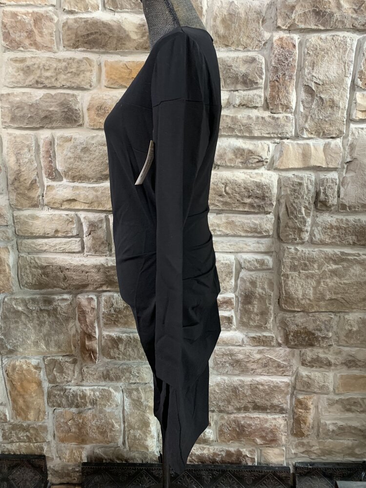 Nicole Miller Black Ruched Dress with Illusion Neck, Size 10