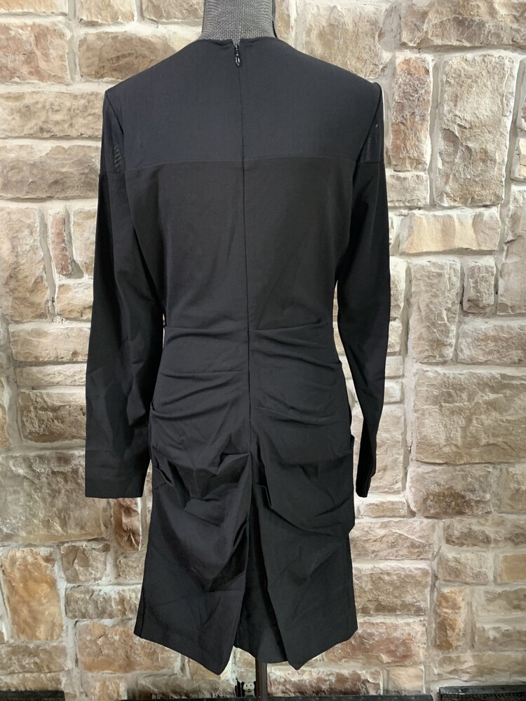 Nicole Miller Black Ruched Dress with Illusion Neck, Size 10