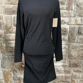 Nicole Miller Black Ruched Dress with Illusion Neck, Size 10