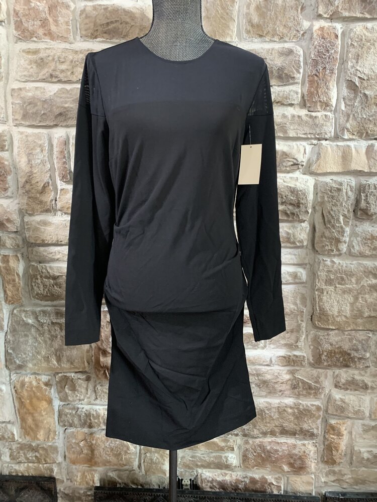 Nicole Miller Black Ruched Dress with Illusion Neck, Size 10